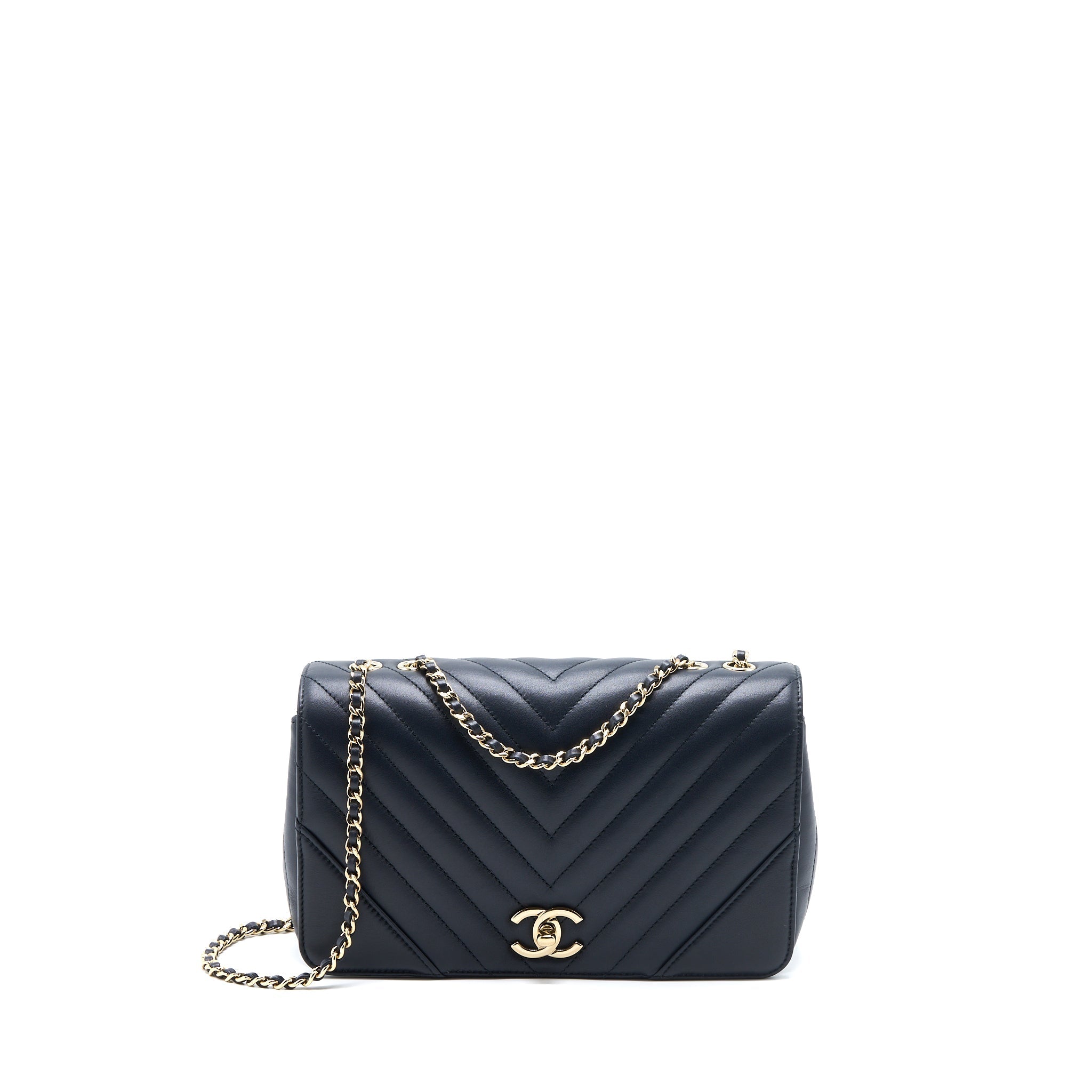 CHANEL SEASONAL CHEVRON FLAP BAG LAMBSKIN DARK GREY LGHW