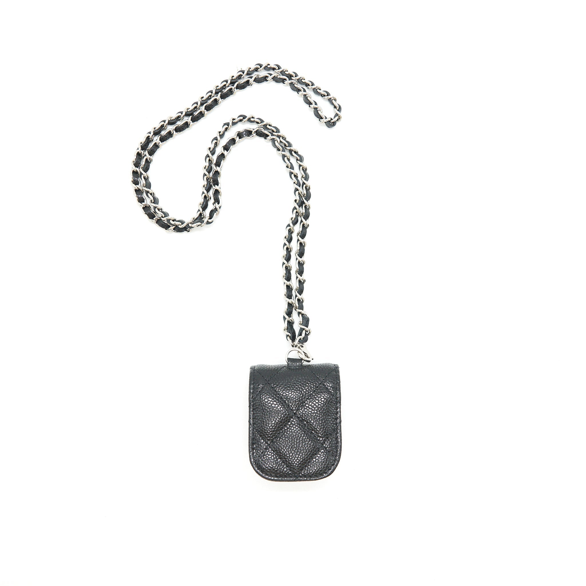 CHANEL AIRPODS CASE WITH CHAIN CAVIAR BLACK SHW