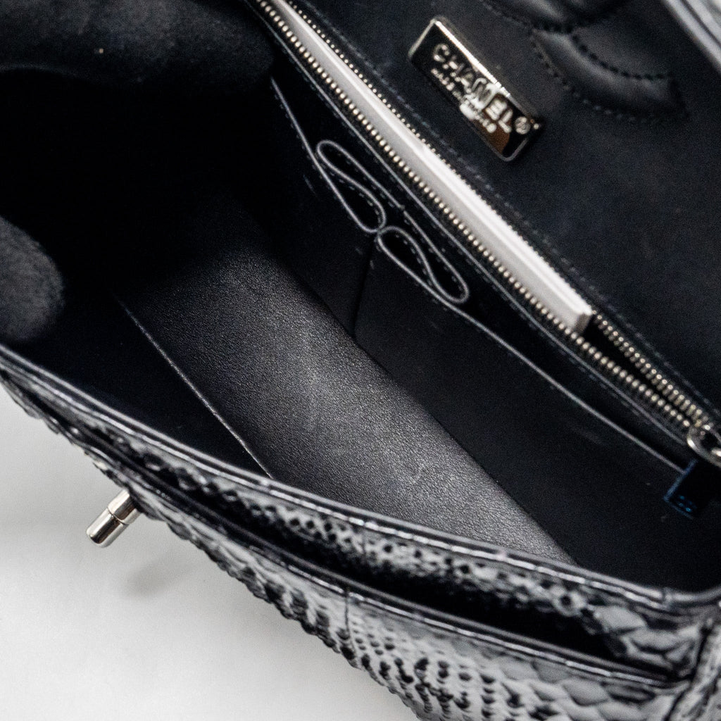 CHANEL MEDIUM CLASSIC DOUBLE FLAP BAG PYTHON BLACK SHW