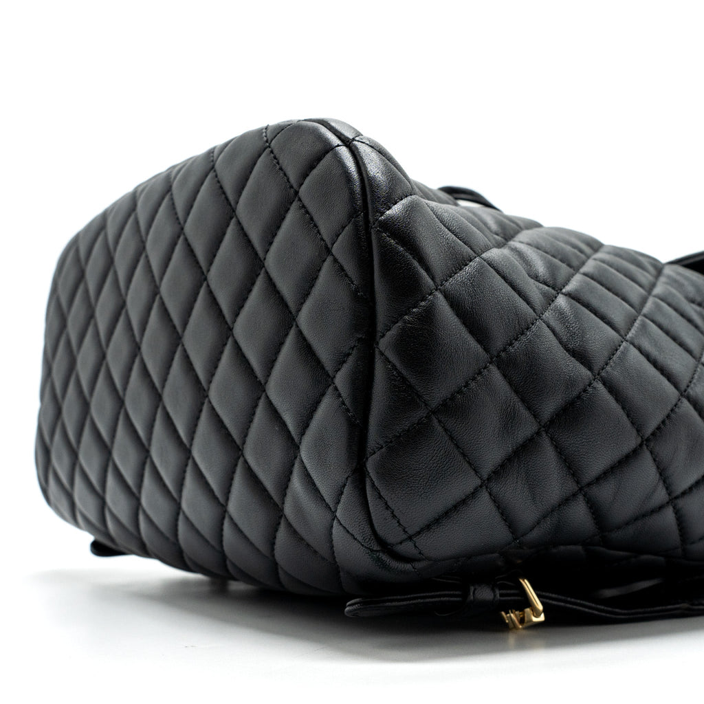 CHANEL QUILTED FLAP BACKPACK LAMBSKIN BLACK GHW