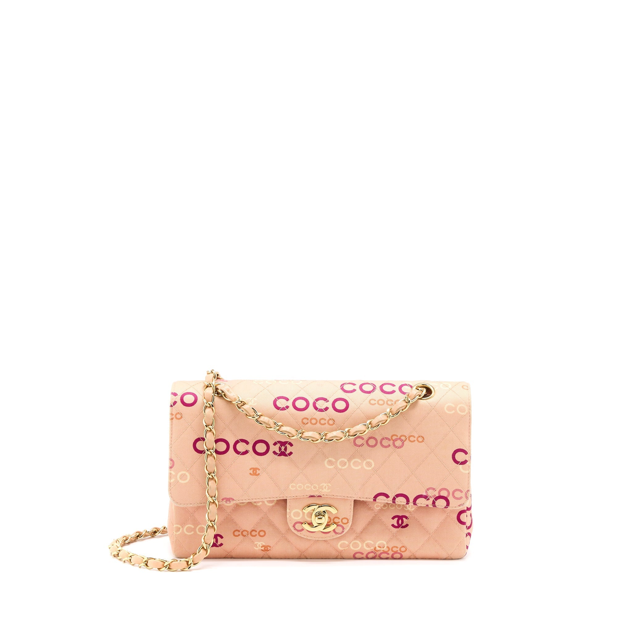 CHANEL VINTAGE COCO MEDIUM CLASSIC FLAP BAG FABRIC PINK GHW