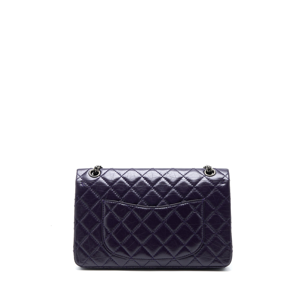 CHANEL LARGE 2.55 REISSUE FLAP BAG AGED CALFSKIN DARK PURPLE RUTHENIUM HARDWARE