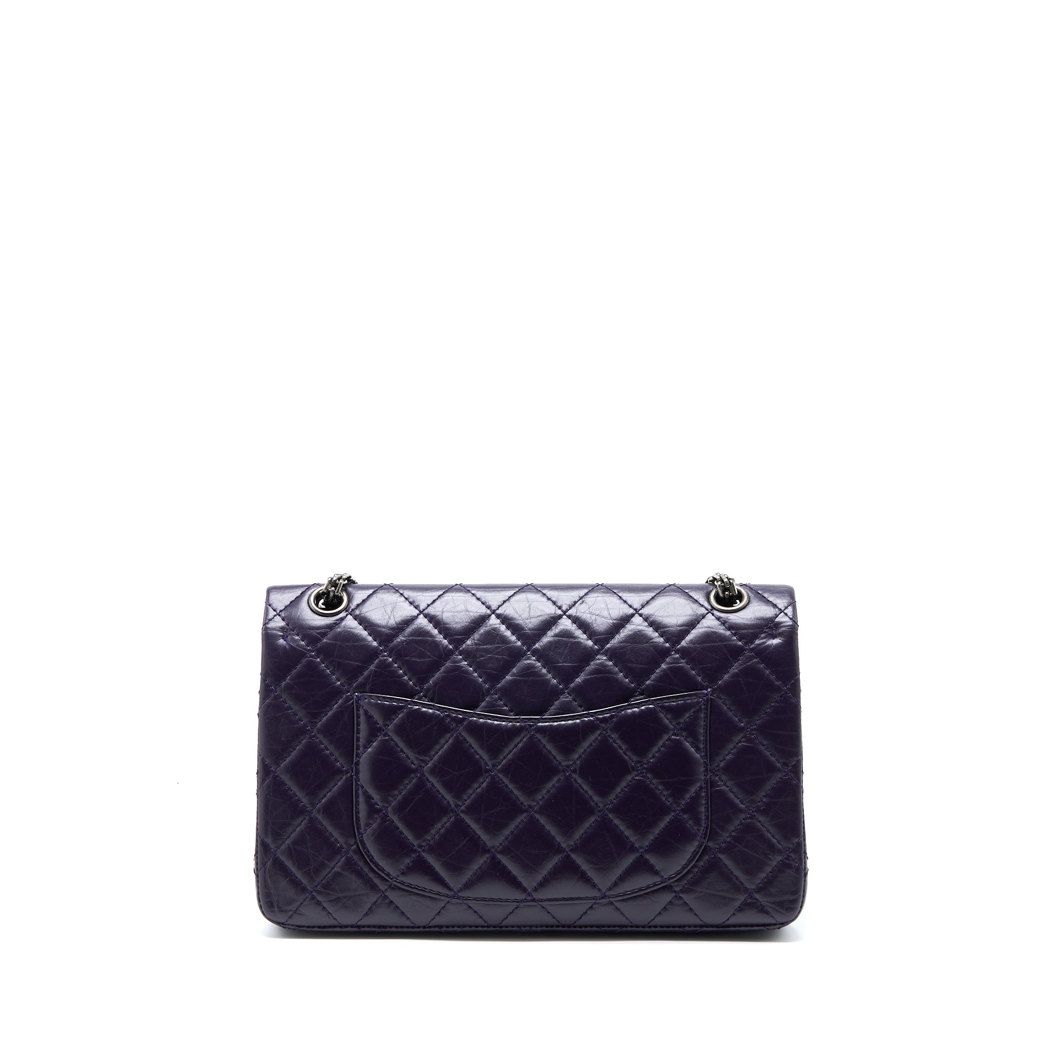 CHANEL LARGE 2.55 REISSUE FLAP BAG AGED CALFSKIN DARK PURPLE RUTHENIUM HARDWARE