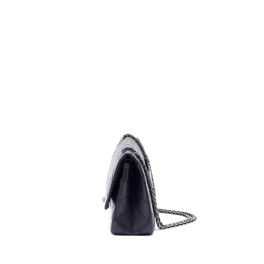 CHANEL LARGE 2.55 REISSUE FLAP BAG AGED CALFSKIN DARK PURPLE RUTHENIUM HARDWARE