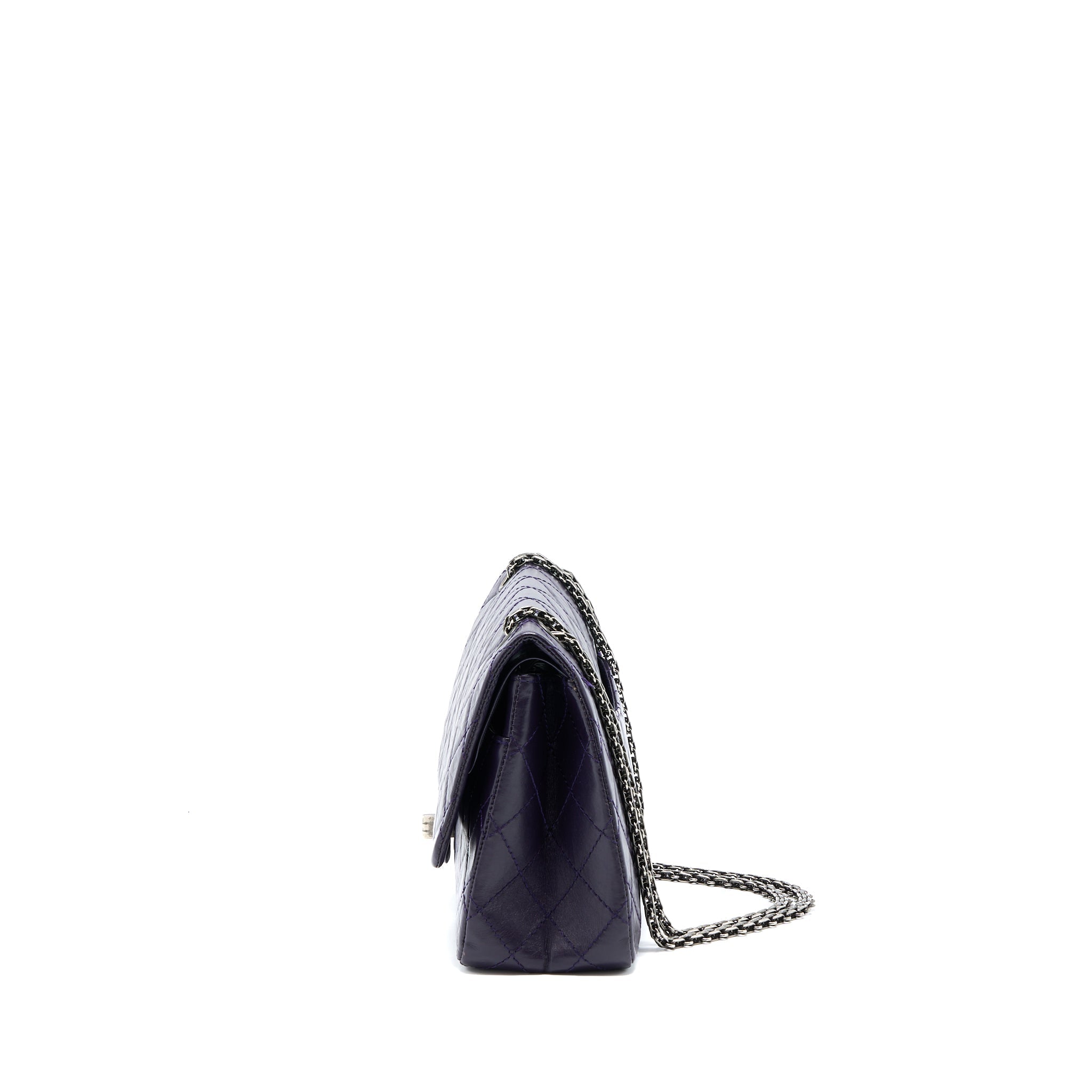 CHANEL LARGE 2.55 REISSUE FLAP BAG AGED CALFSKIN DARK PURPLE RUTHENIUM HARDWARE