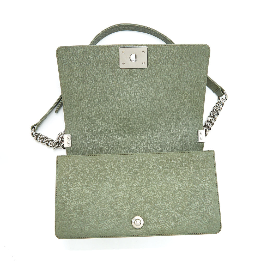 CHANEL MEDIUM BOY BAG CAVIAR LIGHT GREEN LGHW