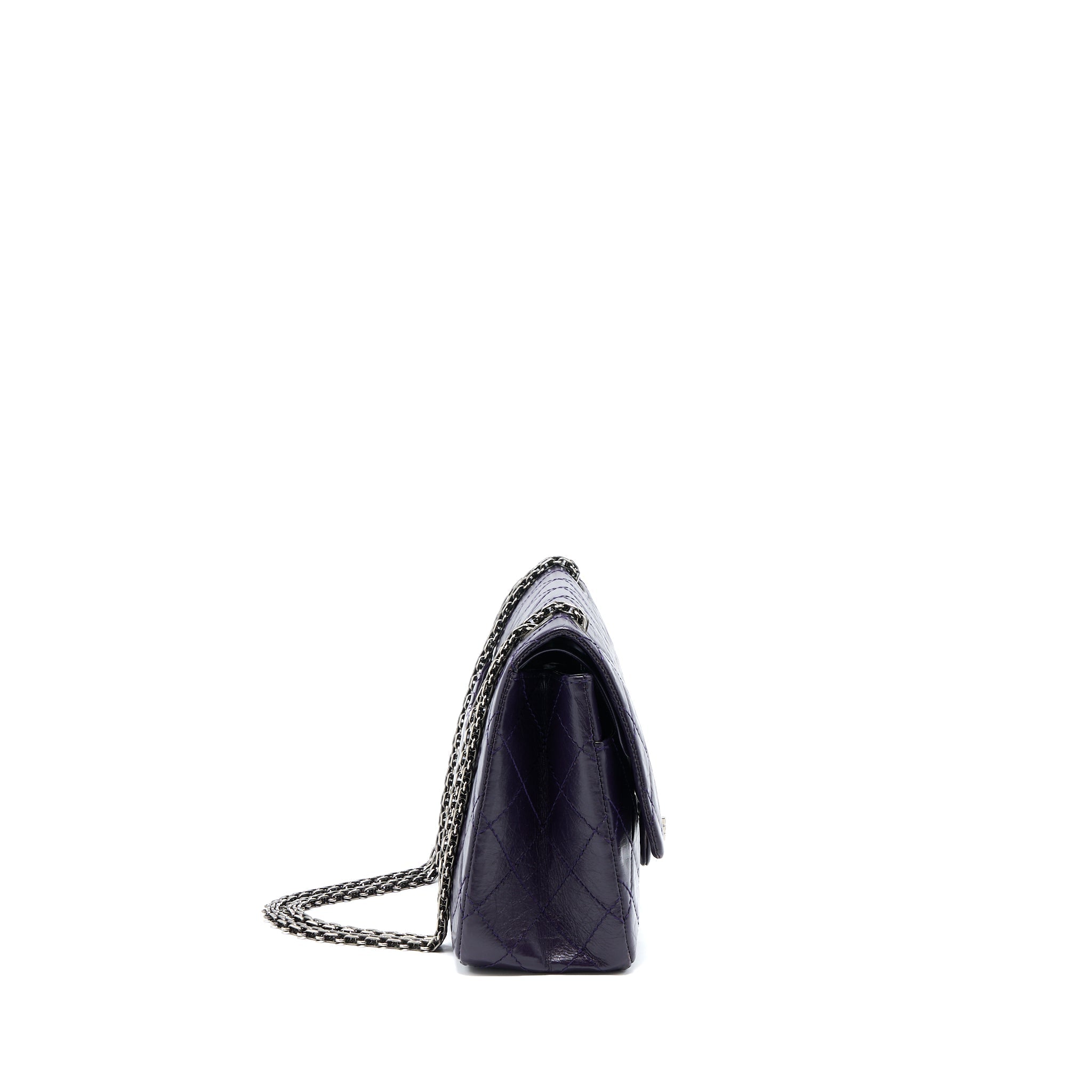 CHANEL LARGE 2.55 REISSUE FLAP BAG AGED CALFSKIN DARK PURPLE RUTHENIUM HARDWARE