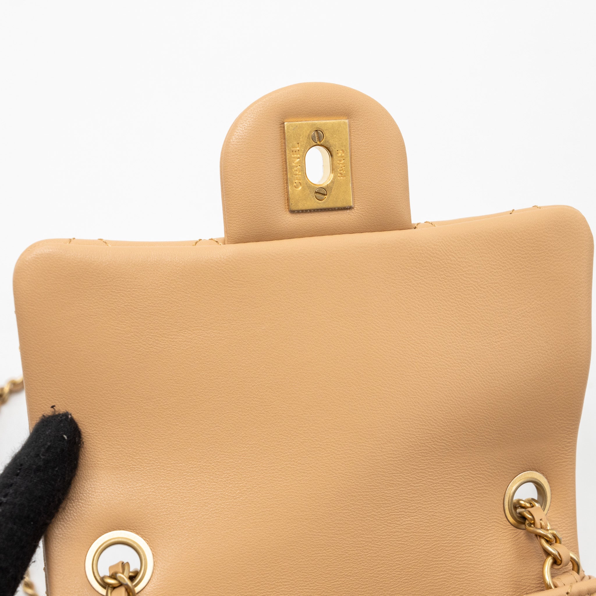CHANEL 23K PEARL CRUSH MINI SQUARE FLAP BAG LAMBSKIN BEIGE GHW (MICROCHIP)