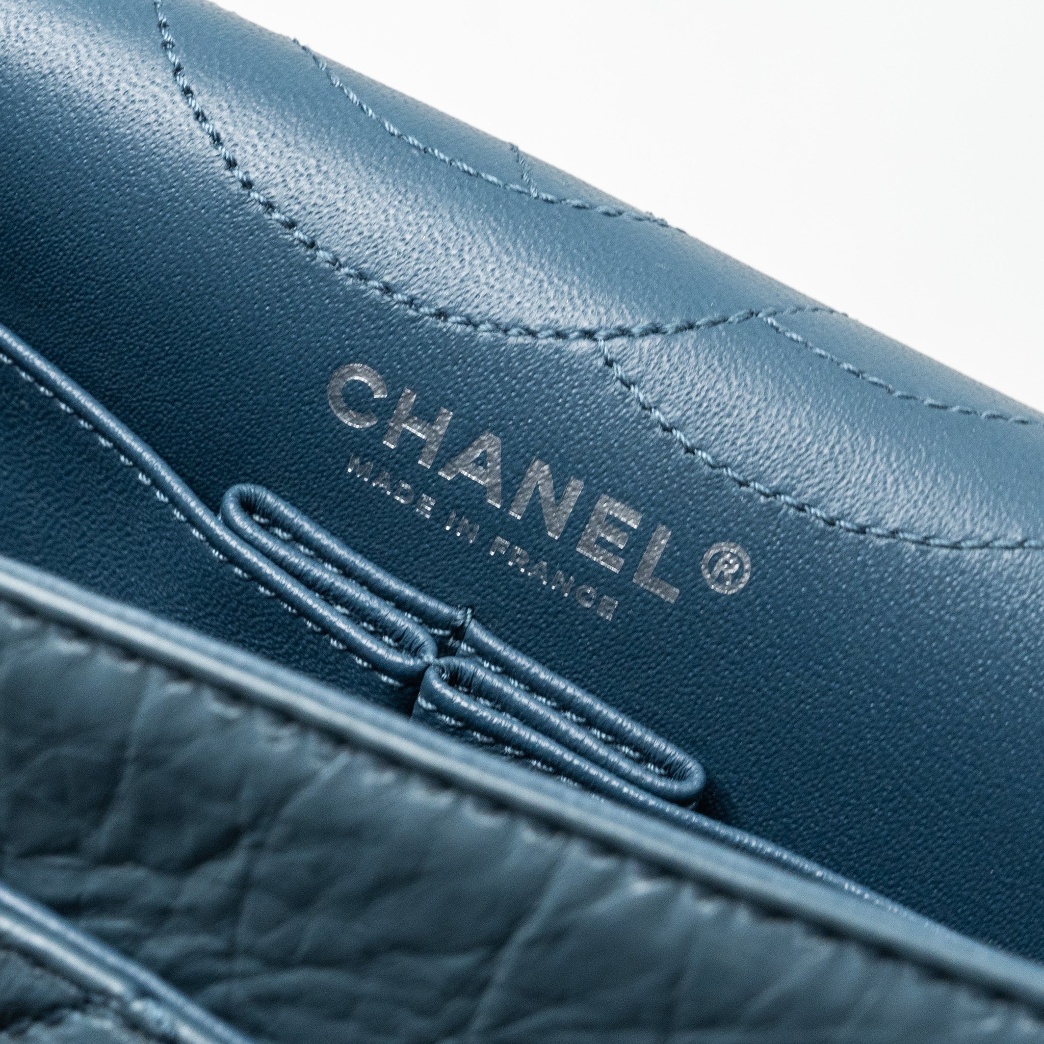 CHANEL LARGE 2.55 REISSUE FLAP BAG AGED CALFSKIN PETROL BLUE RUTHENIUM HARDWARE
