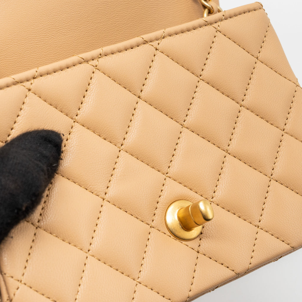 CHANEL 23K PEARL CRUSH MINI SQUARE FLAP BAG LAMBSKIN BEIGE GHW (MICROCHIP)