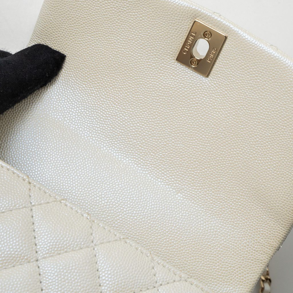 CHANEL MINI COCO HANDLE CAVIAR IRIDESCENT WHITE LGHW