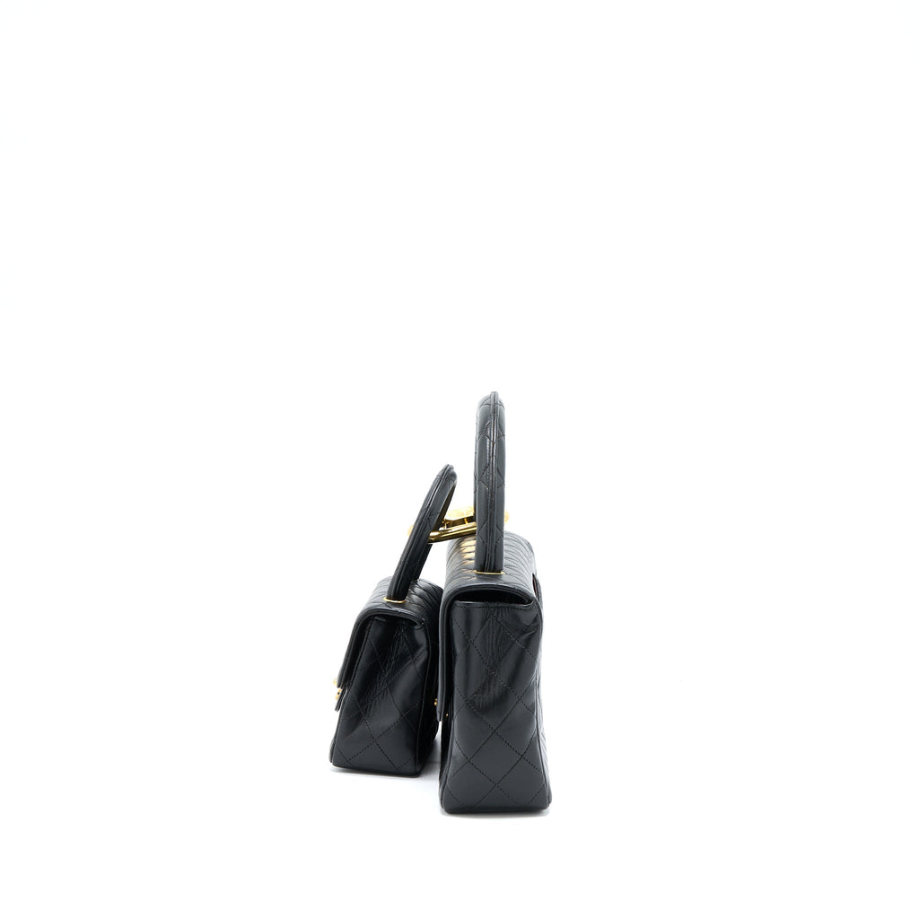 CHANEL VINTAGE 2 IN 1 SINGLE FLAP BAG LAMBSKIN BLACK GHW