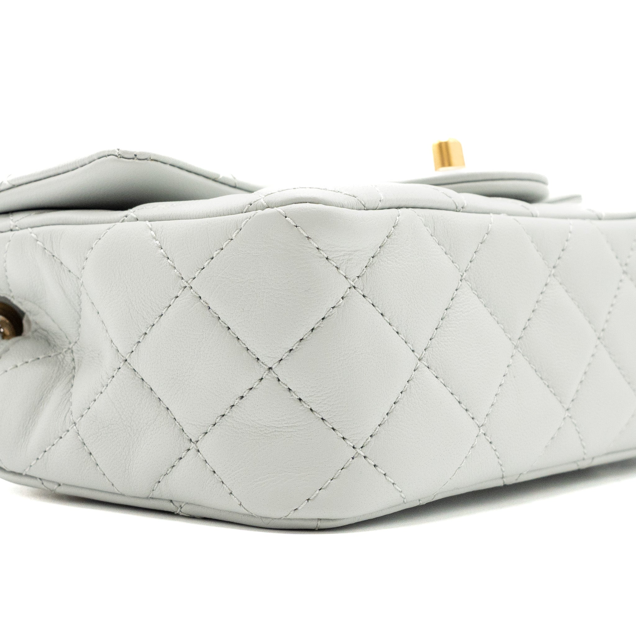 CHANEL 23C PEARL CRUSH MINI RECTANGULAR FLAP BAG LAMBSKIN LIGHT GREY GHW (MICROCHIP)