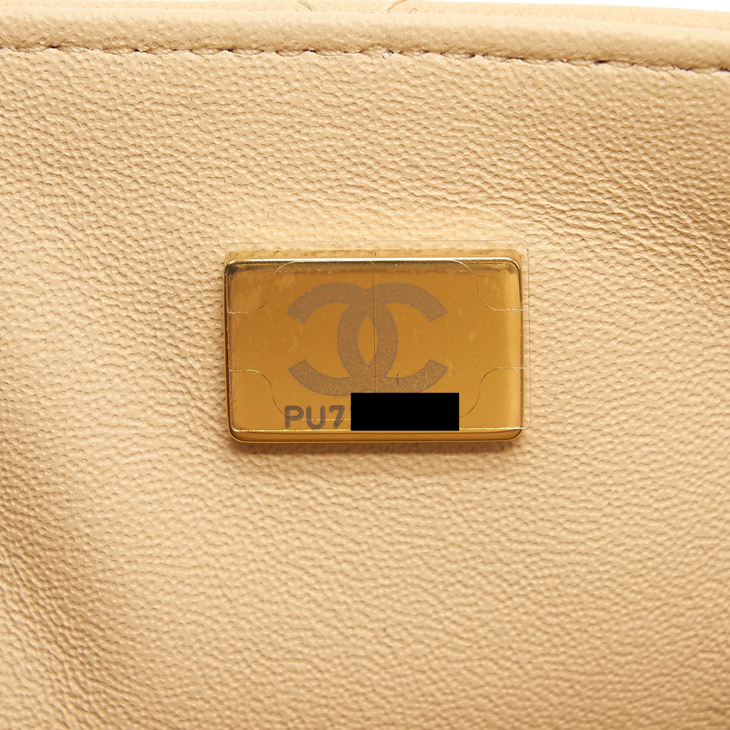 CHANEL 22C MINI SQUARE FLAP BAG LAMBSKIN BEIGE LGHW(MICROCHIP)