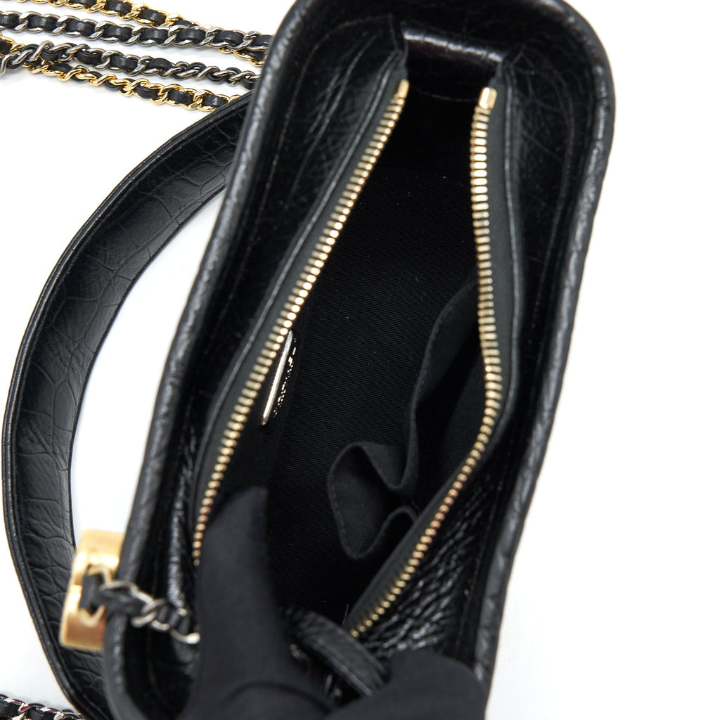 CHANEL SMALL GABRIELLE HOBO BAG CROCODILE EMBOSSED CALFSKIN BLACK MULTICOLOUR HARDWARE