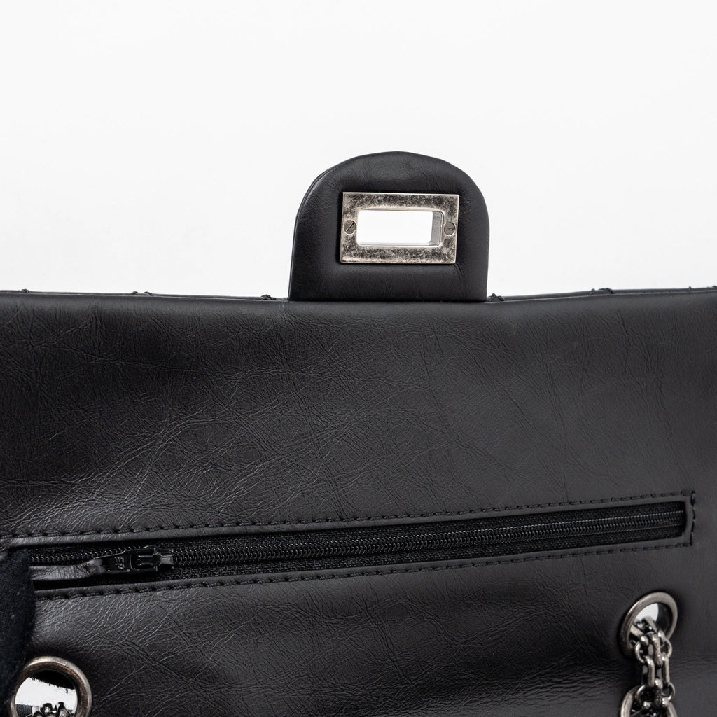 CHANEL 2.55 SMALL REISSUE FLAP  BAG AGED CALFSKIN BLACK RUTHENIUM HARDWARE