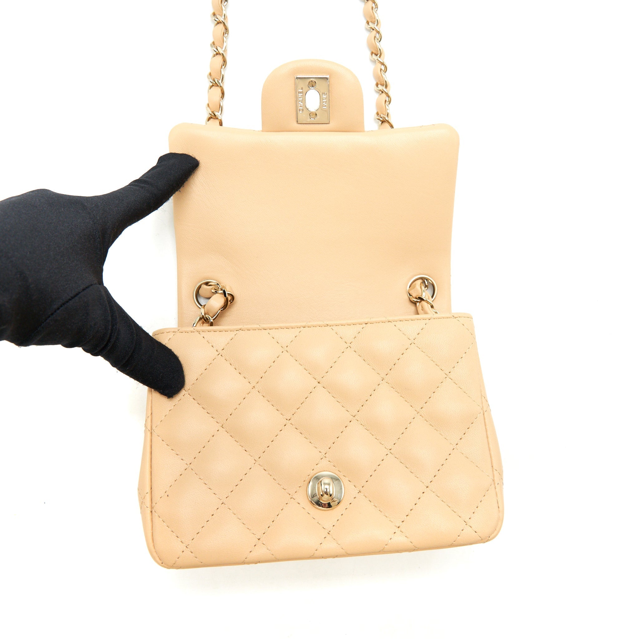CHANEL 22C MINI SQUARE FLAP BAG LAMBSKIN BEIGE LGHW(MICROCHIP)