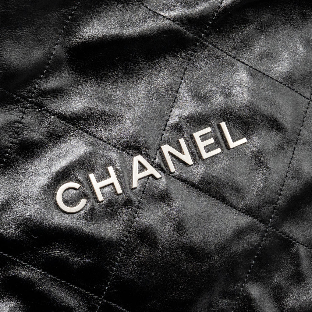 CHANEL SMALL 22 BAG SHINY CALFSKIN BLACK SHW (MICROCHIP)