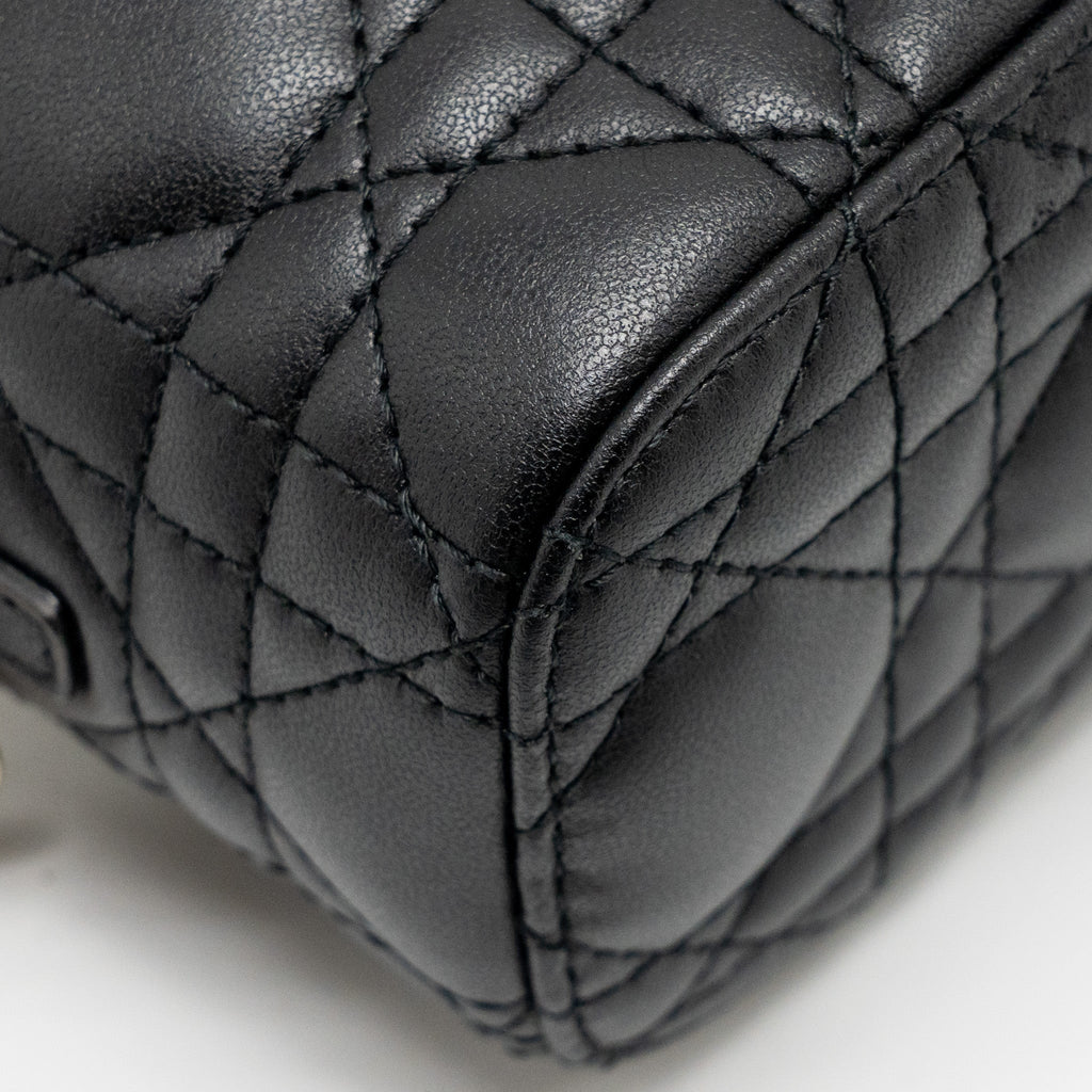 DIOR MICRO LADY DIOR VANITY CASE BAG CANNAGE LAMBSKIN BLACK LGHW