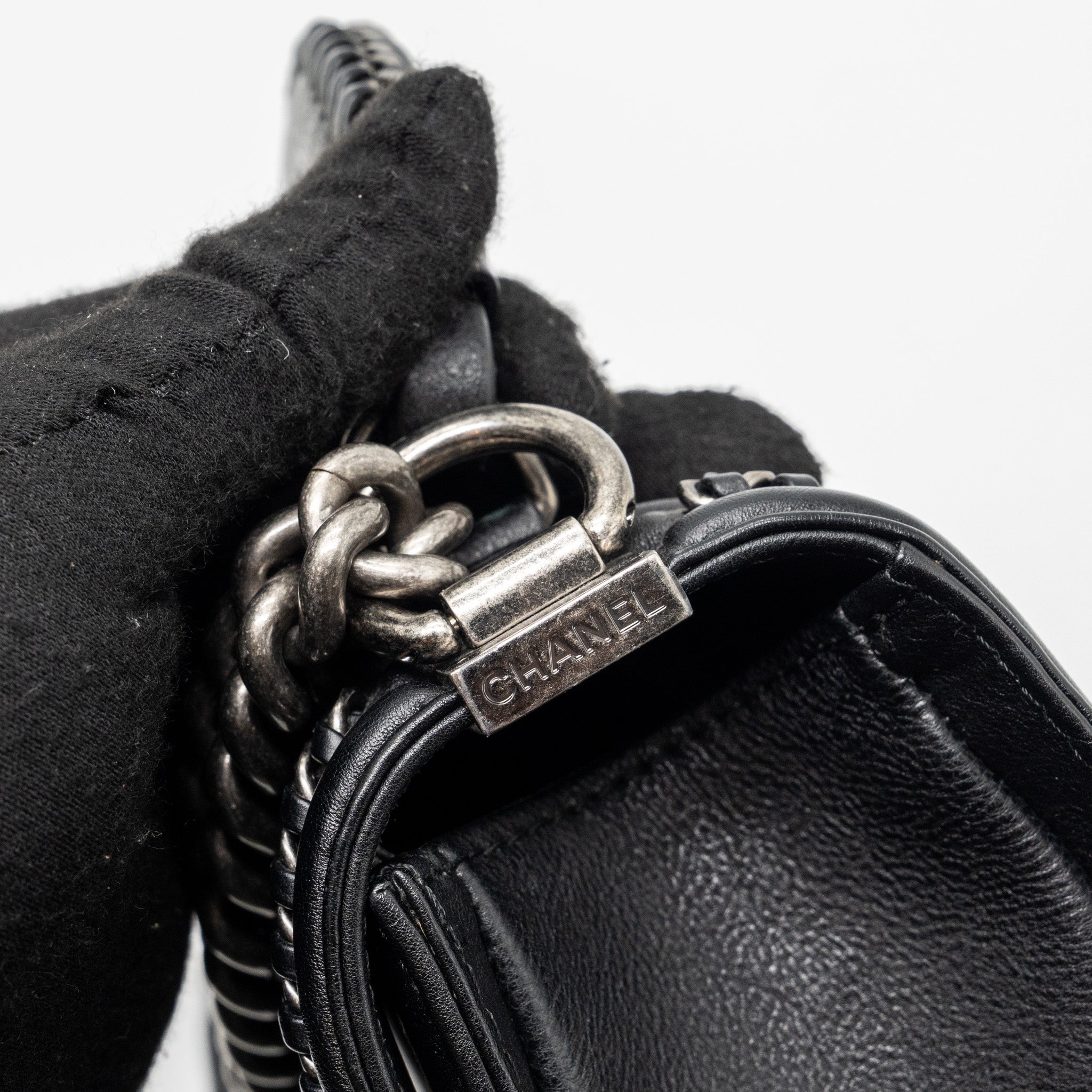 CHANEL TOP HANDLE MEDIUM BOY BAG LIMITED EDITION CALFSKIN BLACK RUTHENIUM HARDWARE