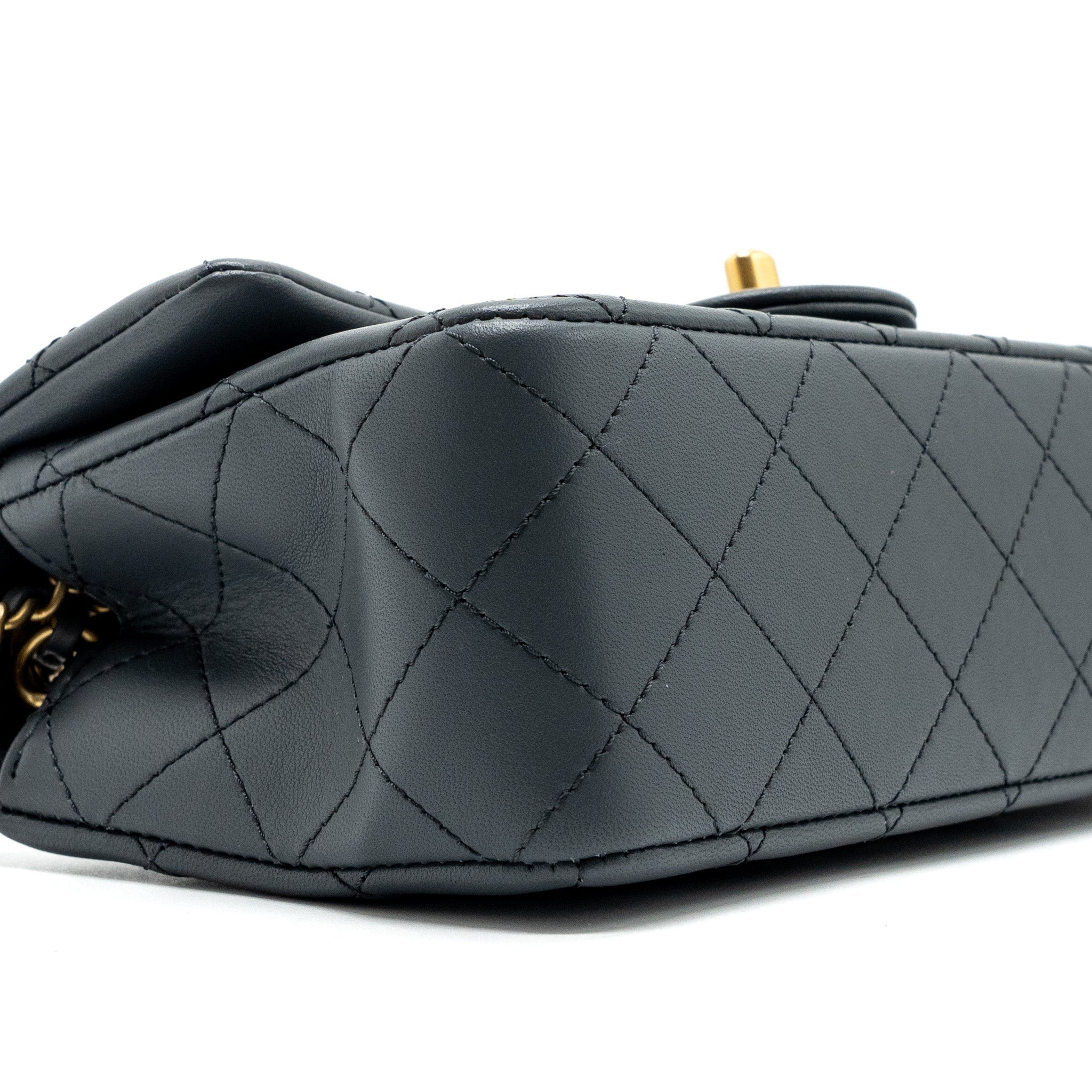 CHANEL PEARL CRUSH MINI RECTANGULAR FLAP BAG LAMBSKIN DARK GREY GHW (MICROCHIP)