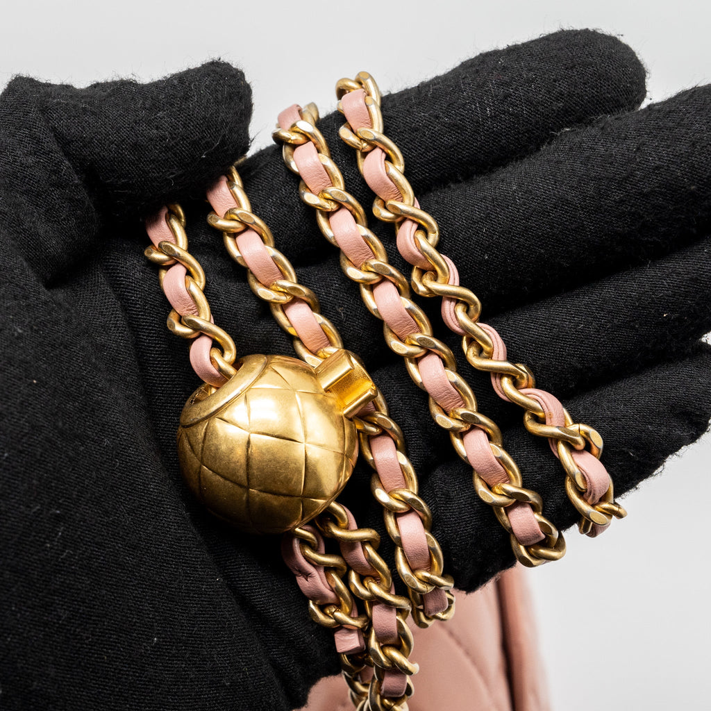 CHANEL PEARL CRUSH MINI SQUARE FLAP BAG LAMBSKIN PINK GHW (MICROCHIP)