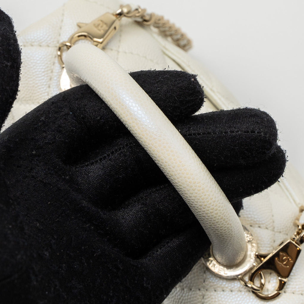 CHANEL MINI COCO HANDLE CAVIAR IRIDESCENT WHITE LGHW