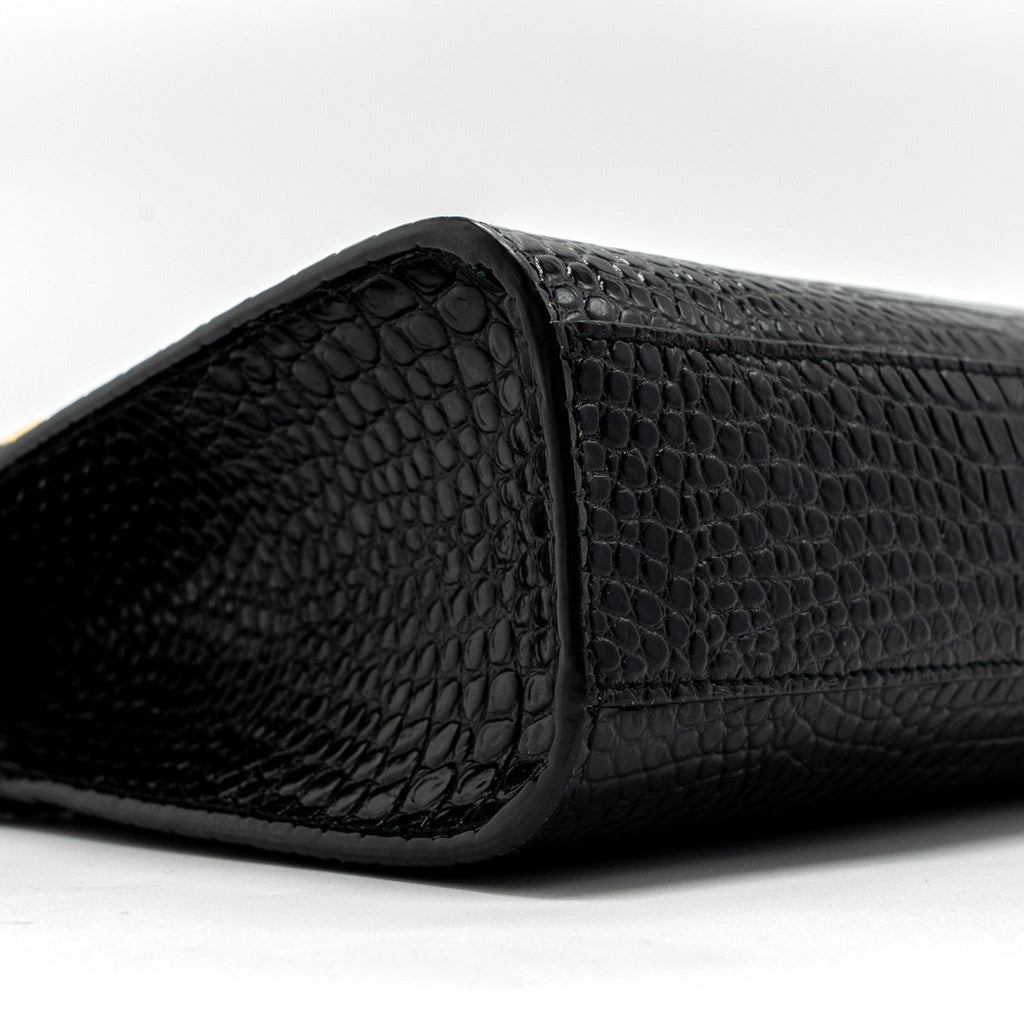SAINT LAURENT MANHATTAN SHOULDER BAG CROC-EMBOSSED CALFSKIN BLACK GHW