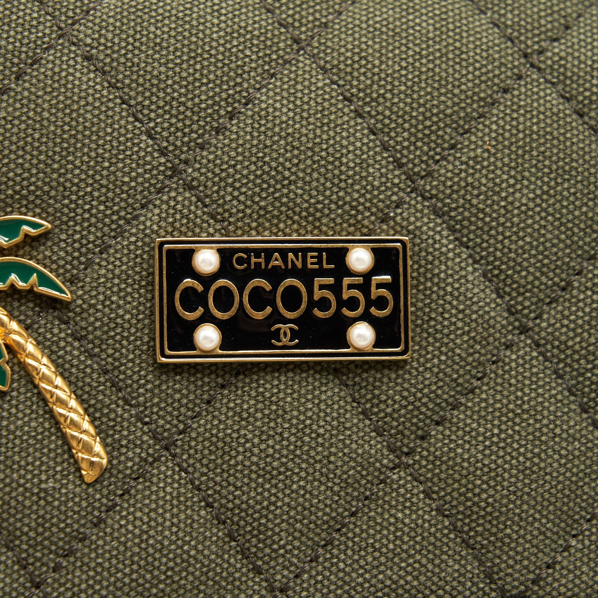 CHANEL CUBA CHARMS CLASSIC DOUBLE FLAP BAG CANVAS GREEN GHW
