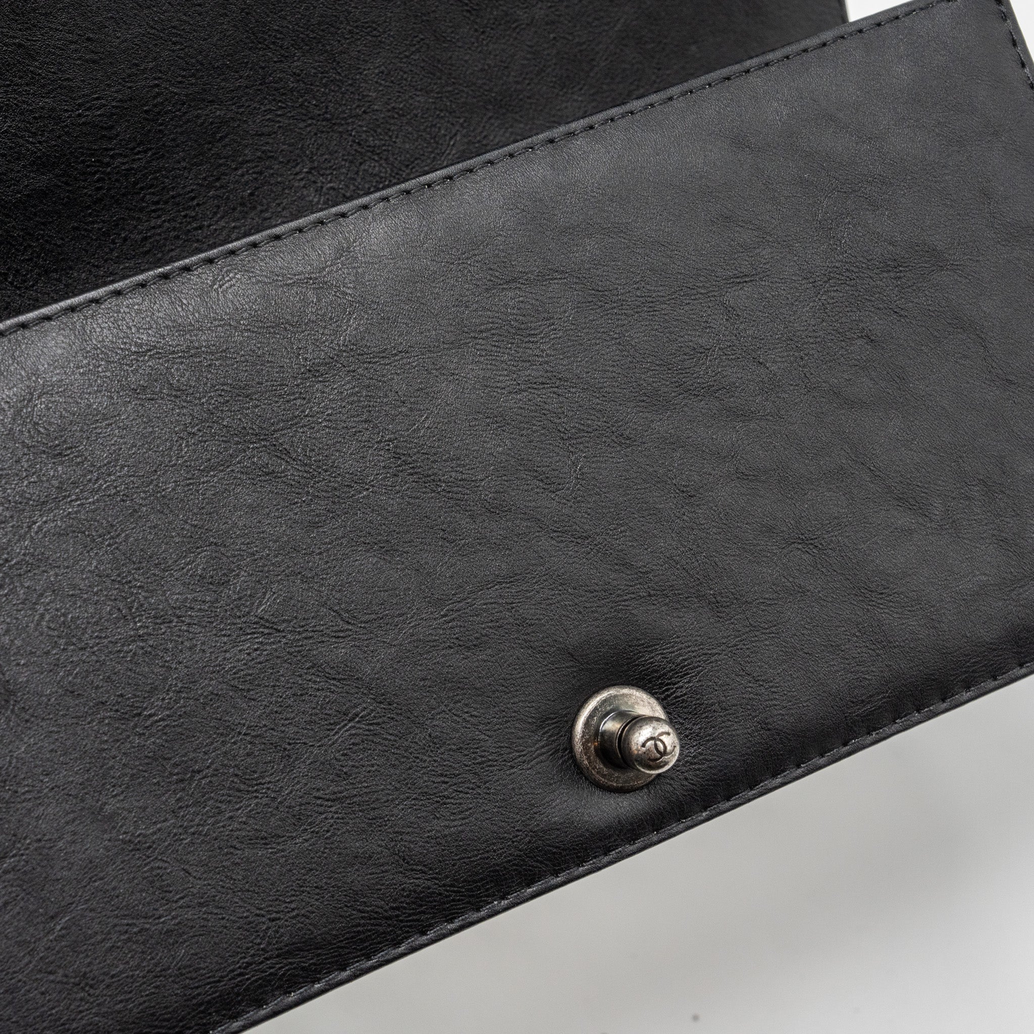 CHANEL TOP HANDLE MEDIUM BOY BAG LIMITED EDITION CALFSKIN BLACK RUTHENIUM HARDWARE