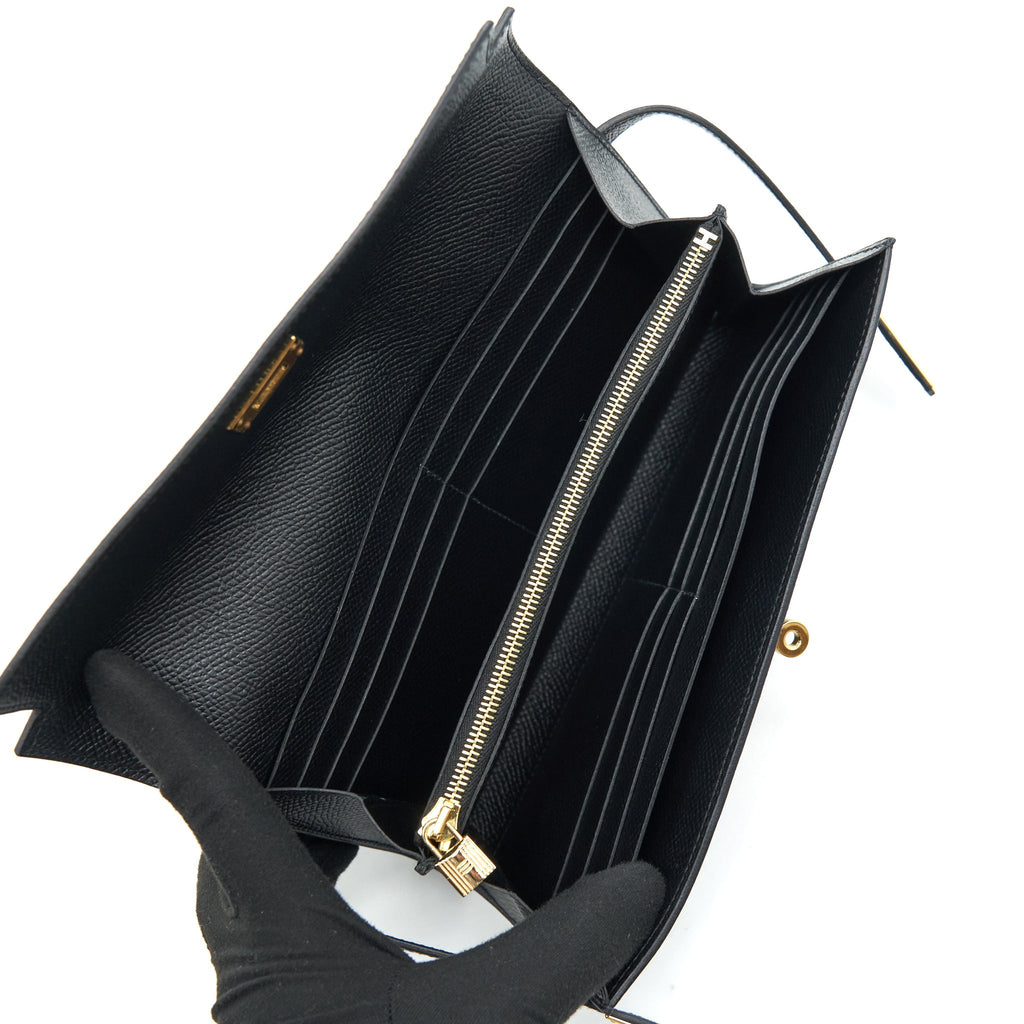 HERMES CLASSIC KELLY LONG WALLET EPSOM BLACK GHW