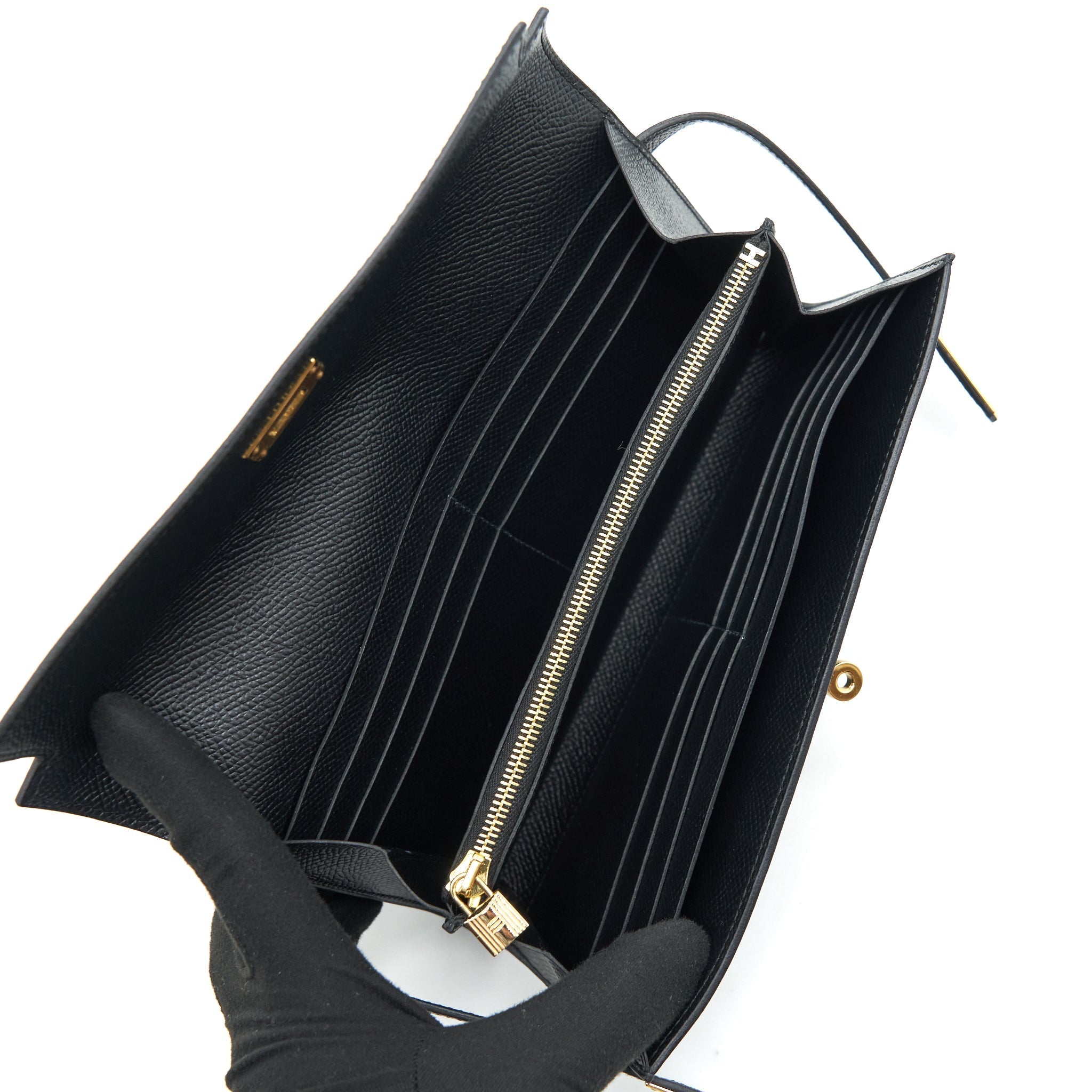 HERMES CLASSIC KELLY LONG WALLET EPSOM BLACK GHW
