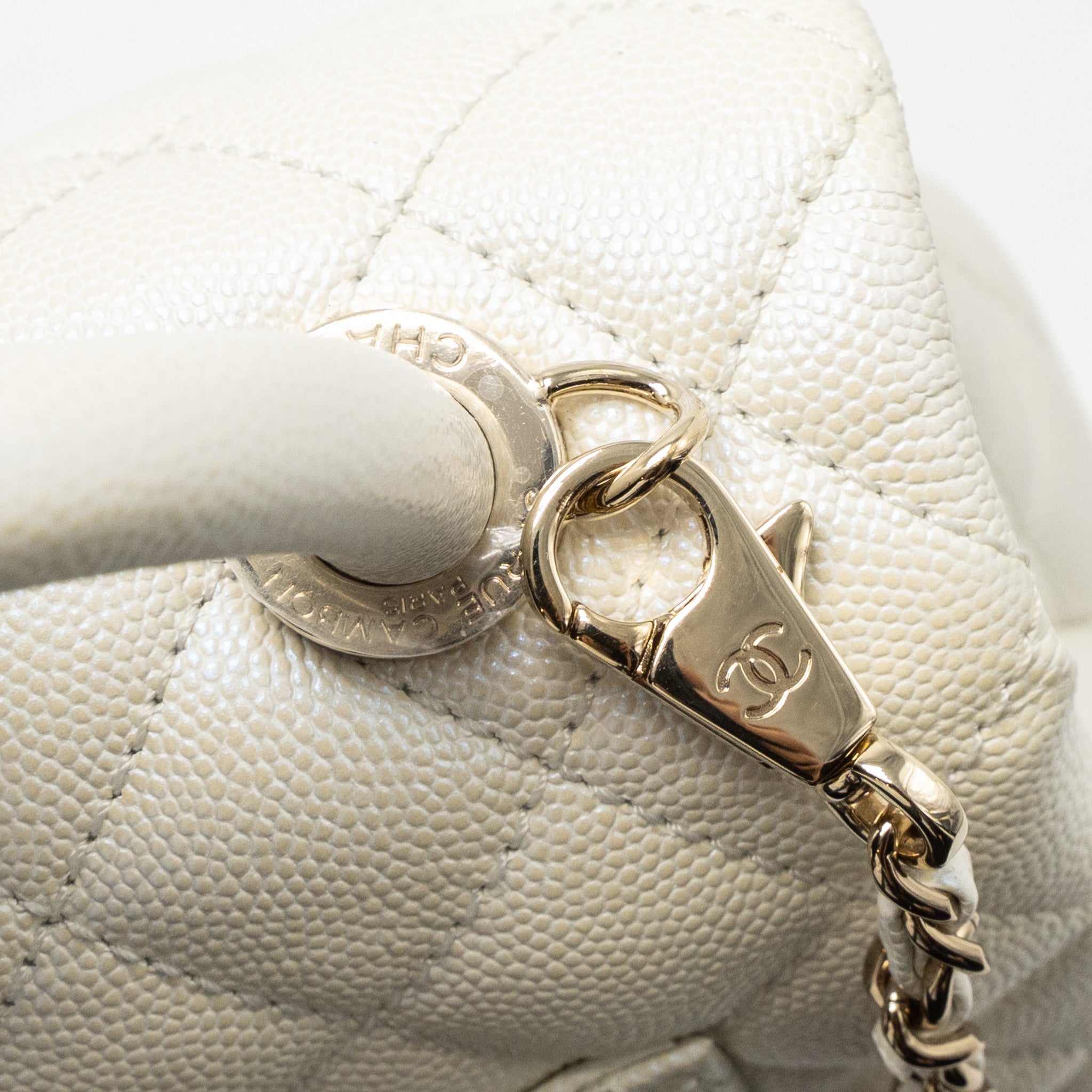 CHANEL MINI COCO HANDLE CAVIAR IRIDESCENT WHITE LGHW