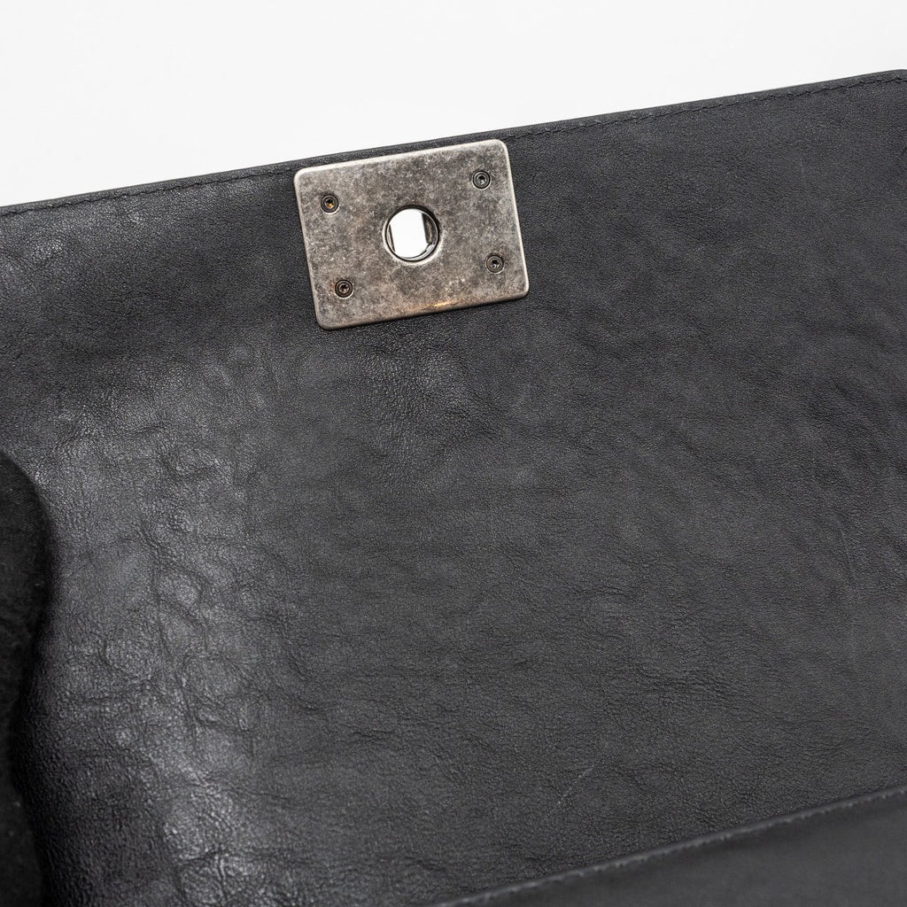CHANEL TOP HANDLE MEDIUM BOY BAG LIMITED EDITION CALFSKIN BLACK RUTHENIUM HARDWARE