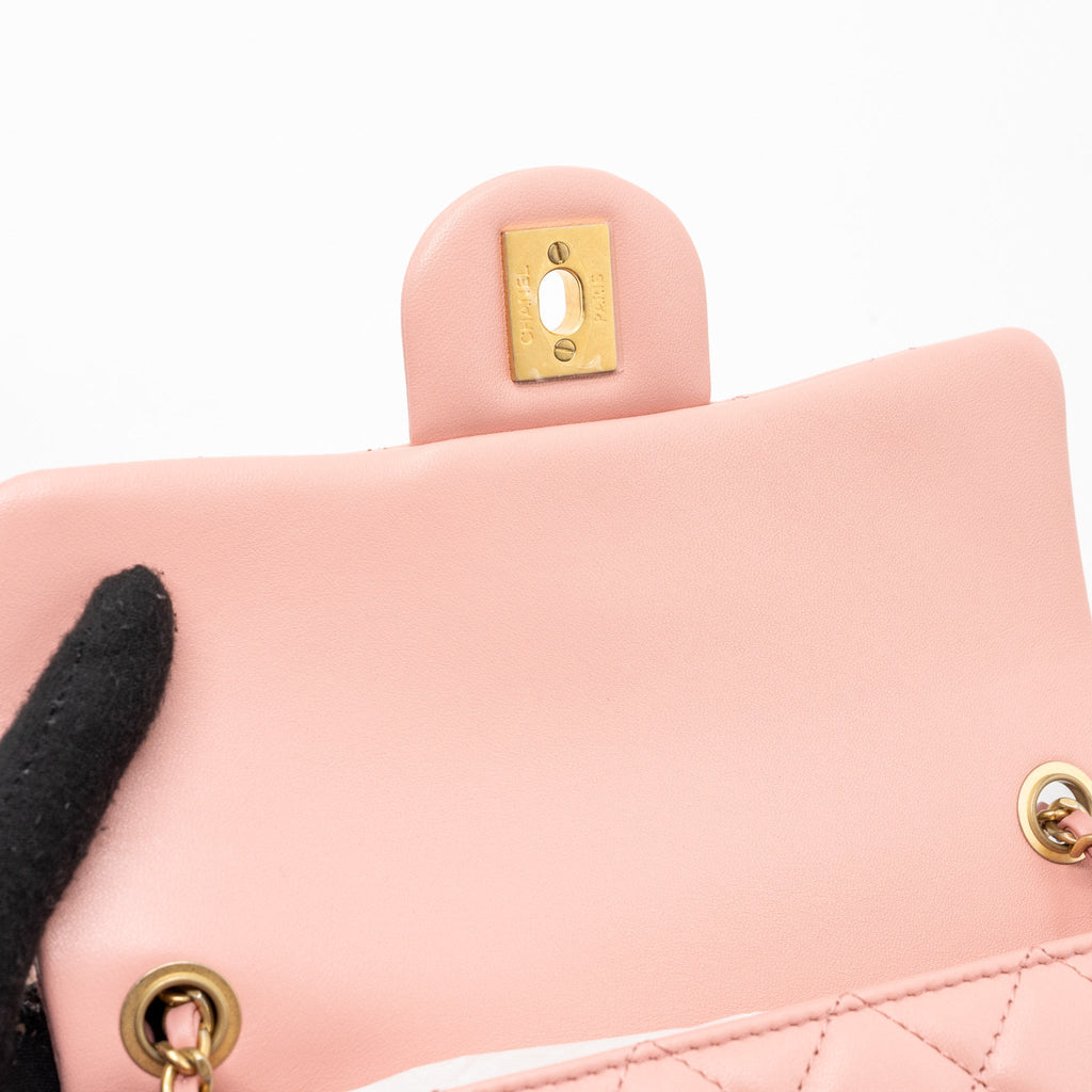 CHANEL PEARL CRUSH MINI RECTANGULAR FLAP BAG LAMBSKIN PINK GHW (MICROCHIP)