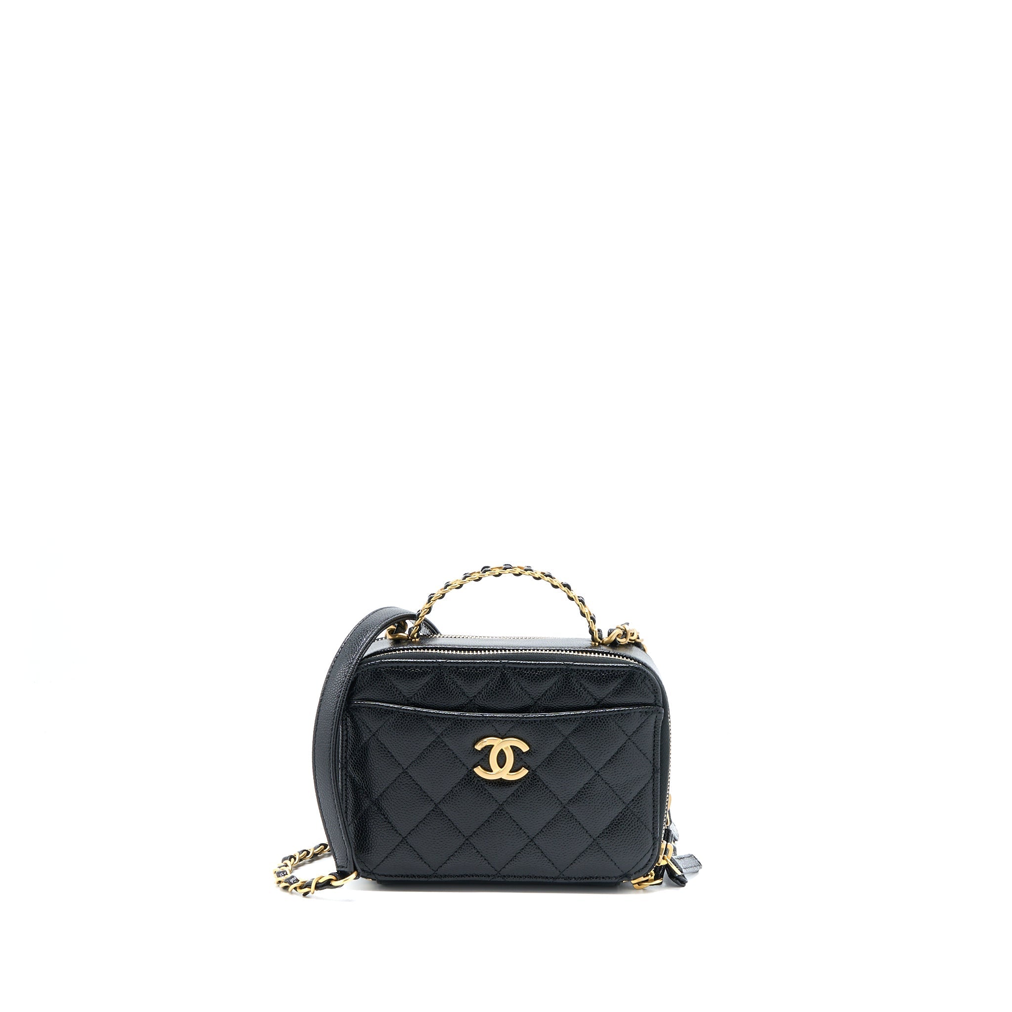 CHANEL 22S TOP HANDLE SMALL VANITY CASE CAVIAR BLACK BRUSHED GHW (MICROCHIP)