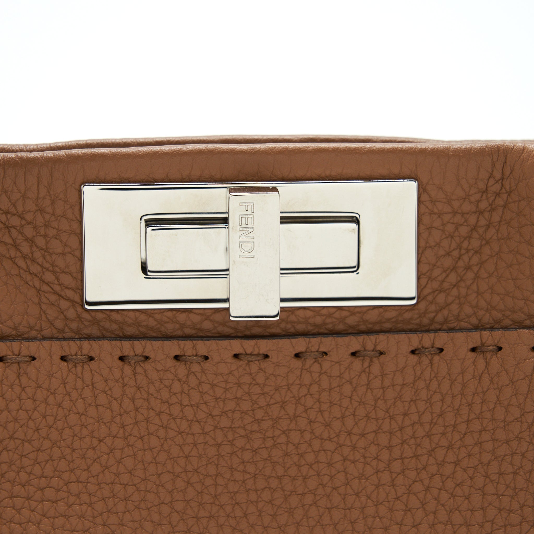 FENDI MEDIUM PEEKABOO TOTE BAG GRAINED CALFSKIN CARAMEL SHW