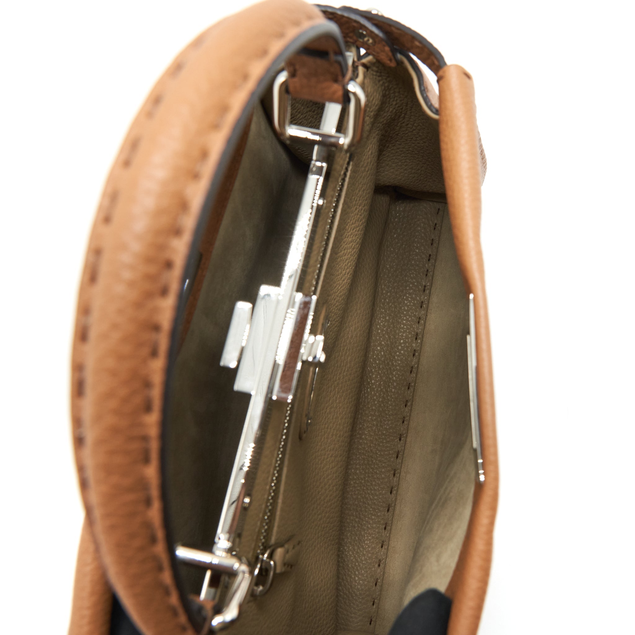 FENDI MEDIUM PEEKABOO TOTE BAG GRAINED CALFSKIN CARAMEL SHW