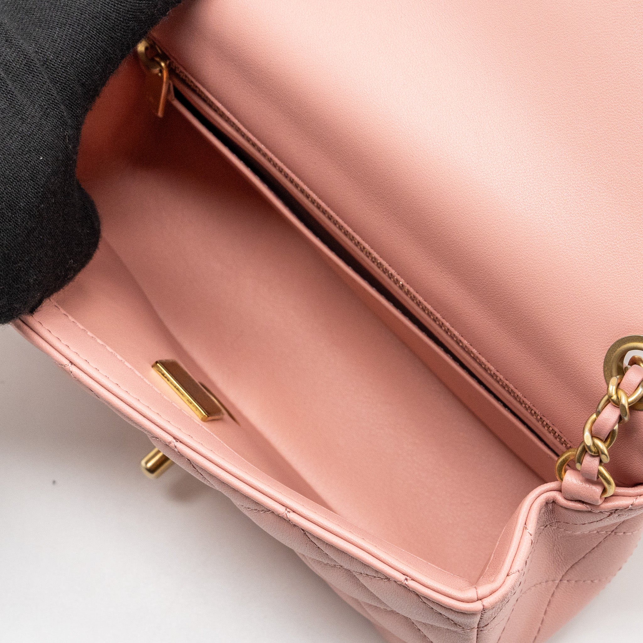 CHANEL PEARL CRUSH MINI RECTANGULAR FLAP BAG LAMBSKIN PINK GHW (MICROCHIP)