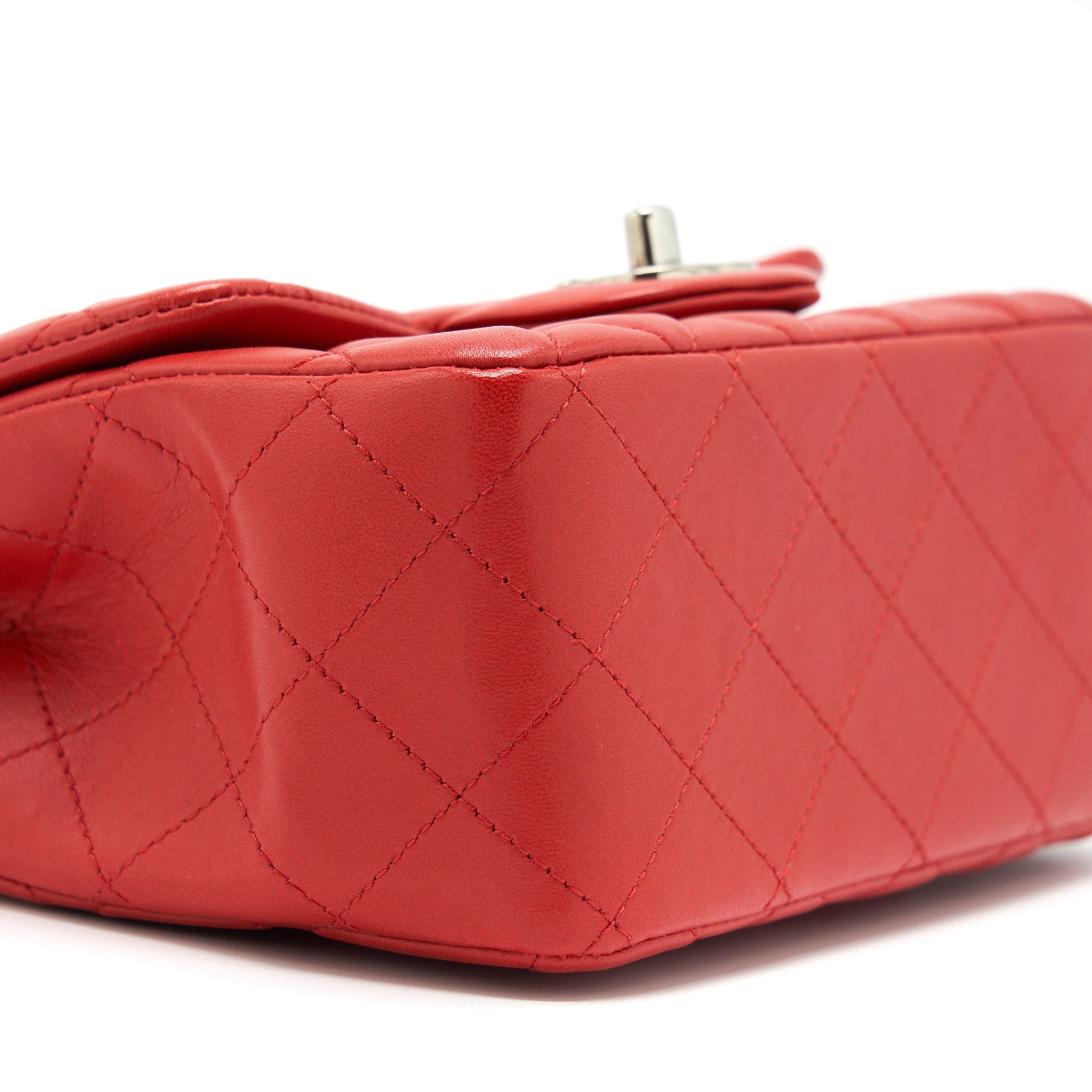 CHANEL MINI SQUARE FLAP BAG LAMBSKIN RED SHW
