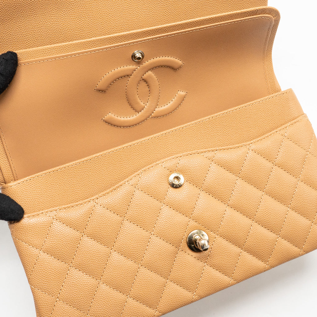 CHANEL MEDIUM CLASSIC DOUBLE FLAP BAG CAVIAR CARAMEL LGHW(MICROCHIP)