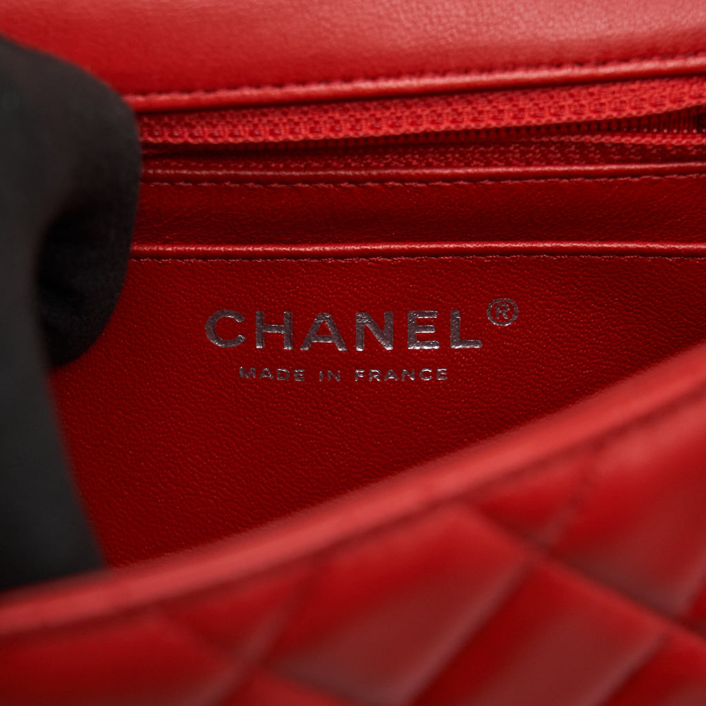CHANEL MINI SQUARE FLAP BAG LAMBSKIN RED SHW