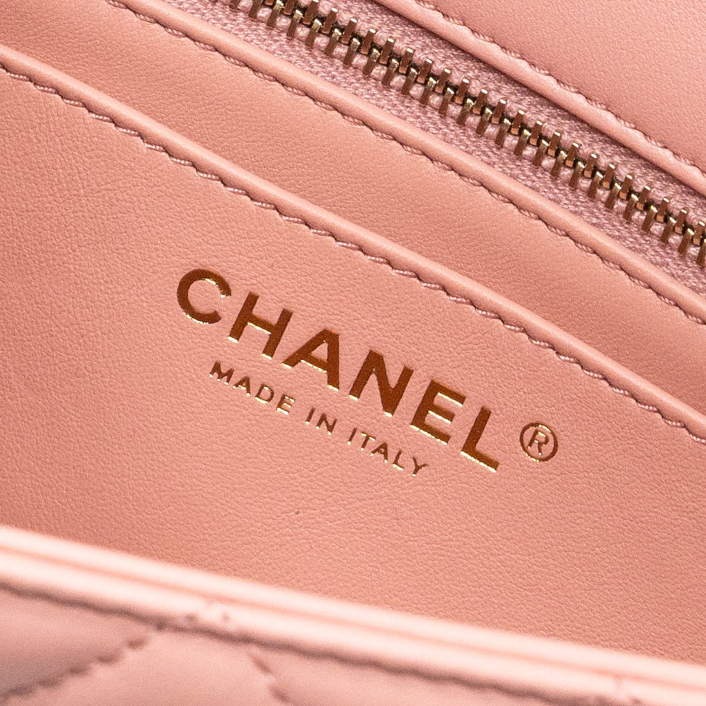 CHANEL PEARL CRUSH MINI RECTANGULAR FLAP BAG LAMBSKIN PINK GHW (MICROCHIP)