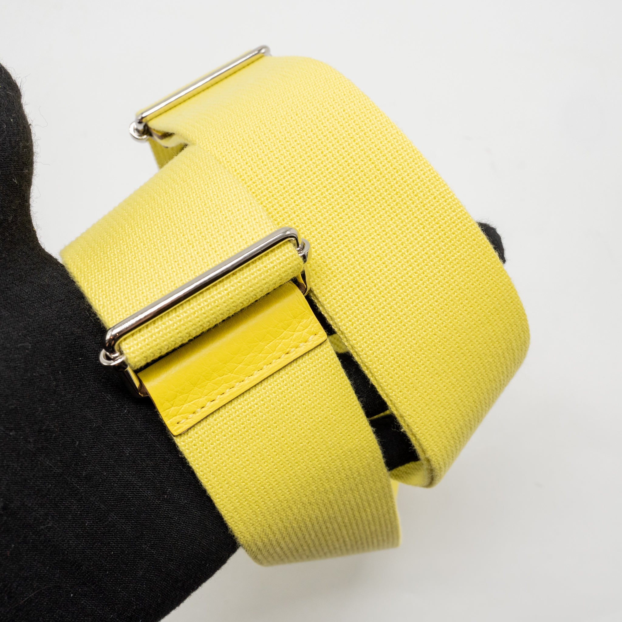 HERMES EVELYNE 29 BAG CANVAS/CLEMENCE ECRU-CITRON/LIME SHW