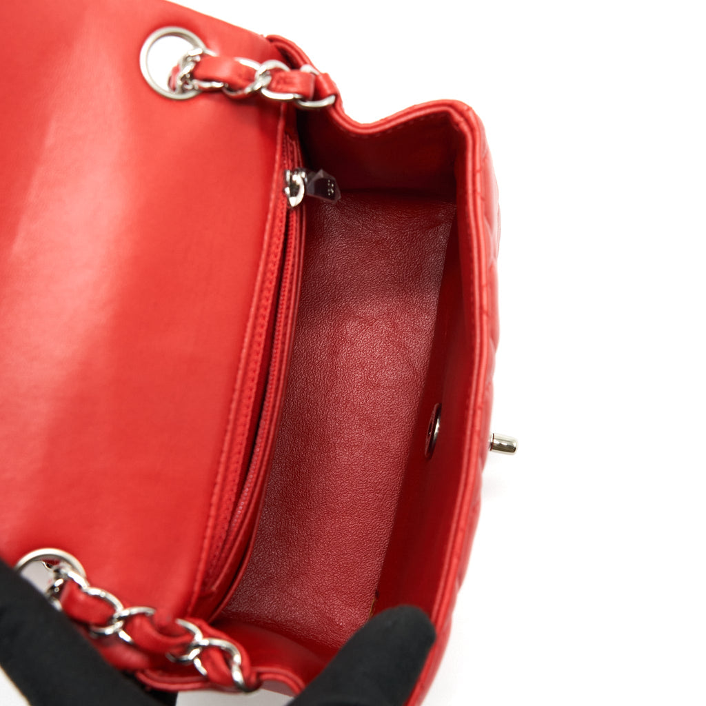 CHANEL MINI SQUARE FLAP BAG LAMBSKIN RED SHW