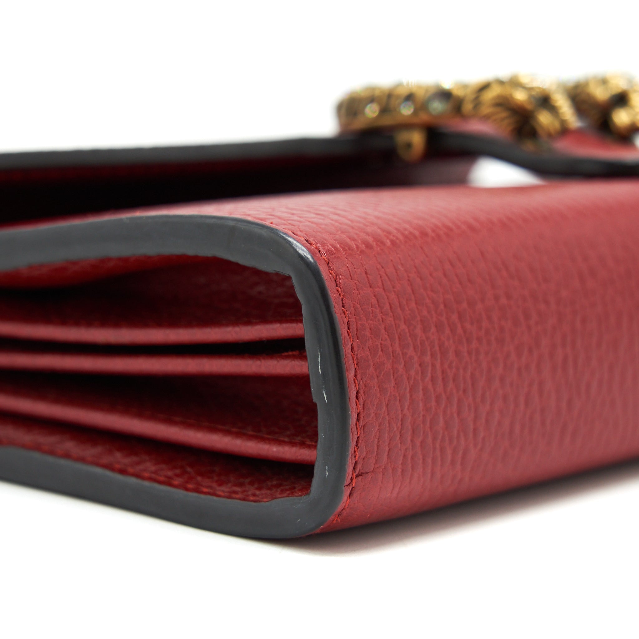 GUCCI DIONYSUS LEATHER MINI CHAIN RED BAG GOLD AND SILVER HARDWARE