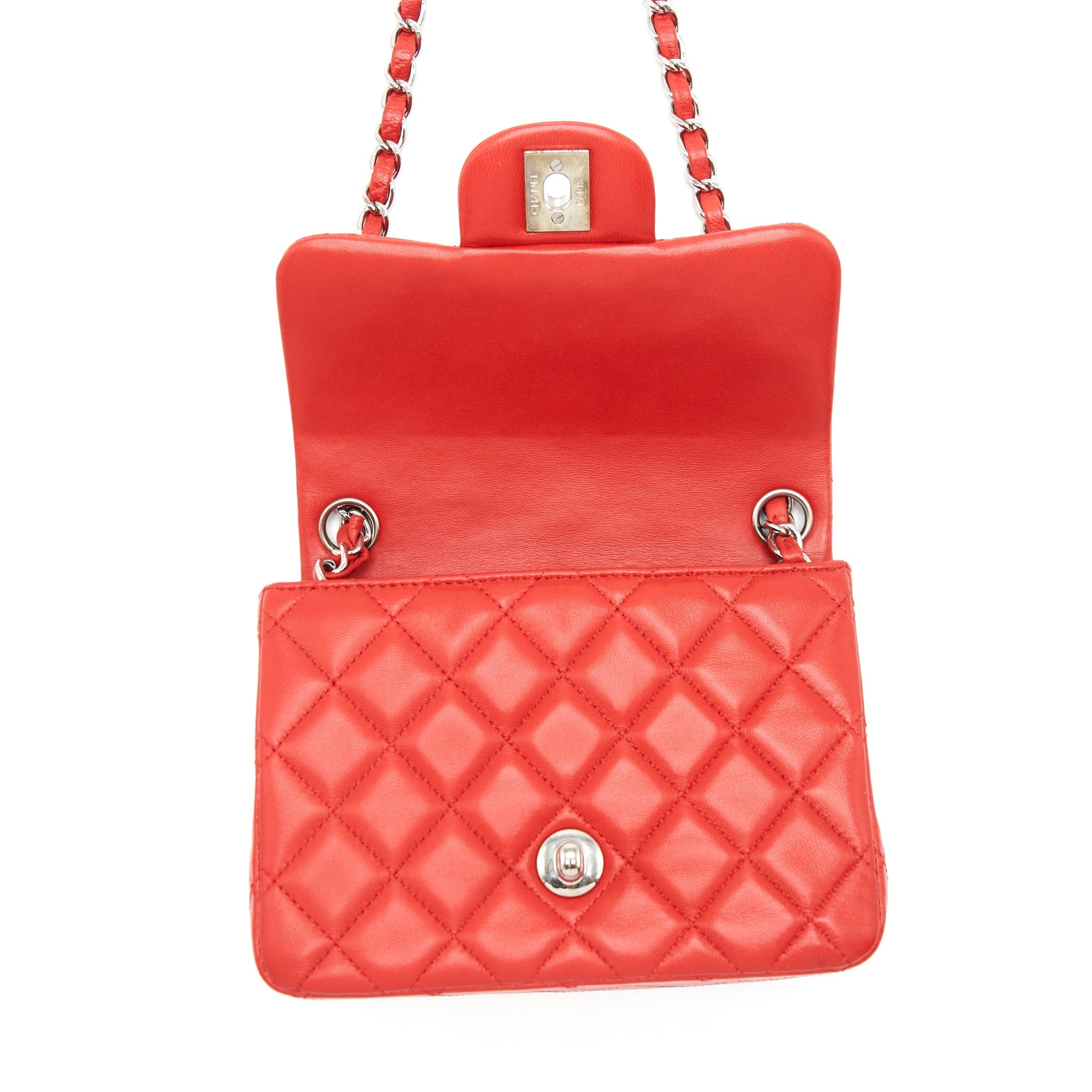 CHANEL MINI SQUARE FLAP BAG LAMBSKIN RED SHW