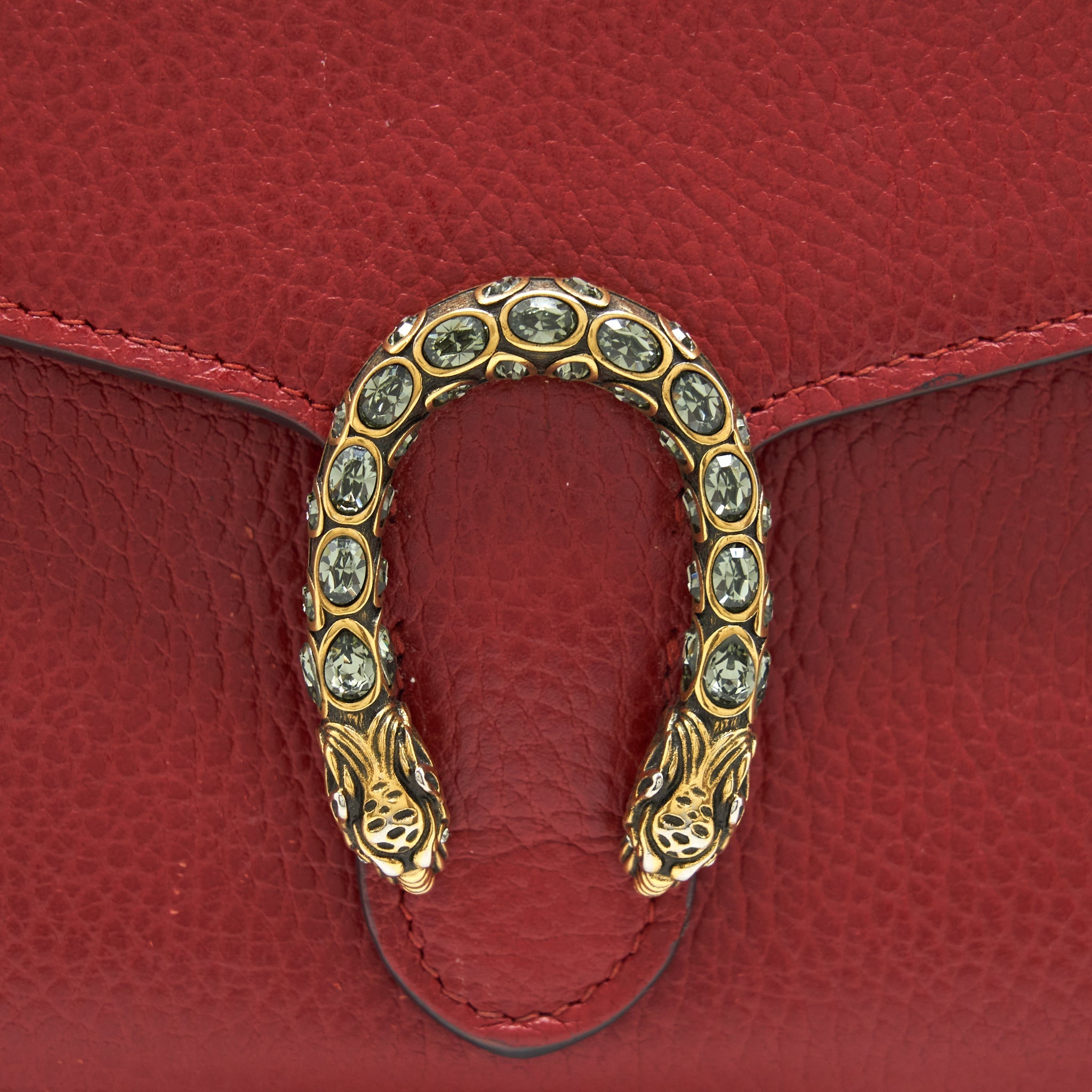 GUCCI DIONYSUS LEATHER MINI CHAIN RED BAG GOLD AND SILVER HARDWARE
