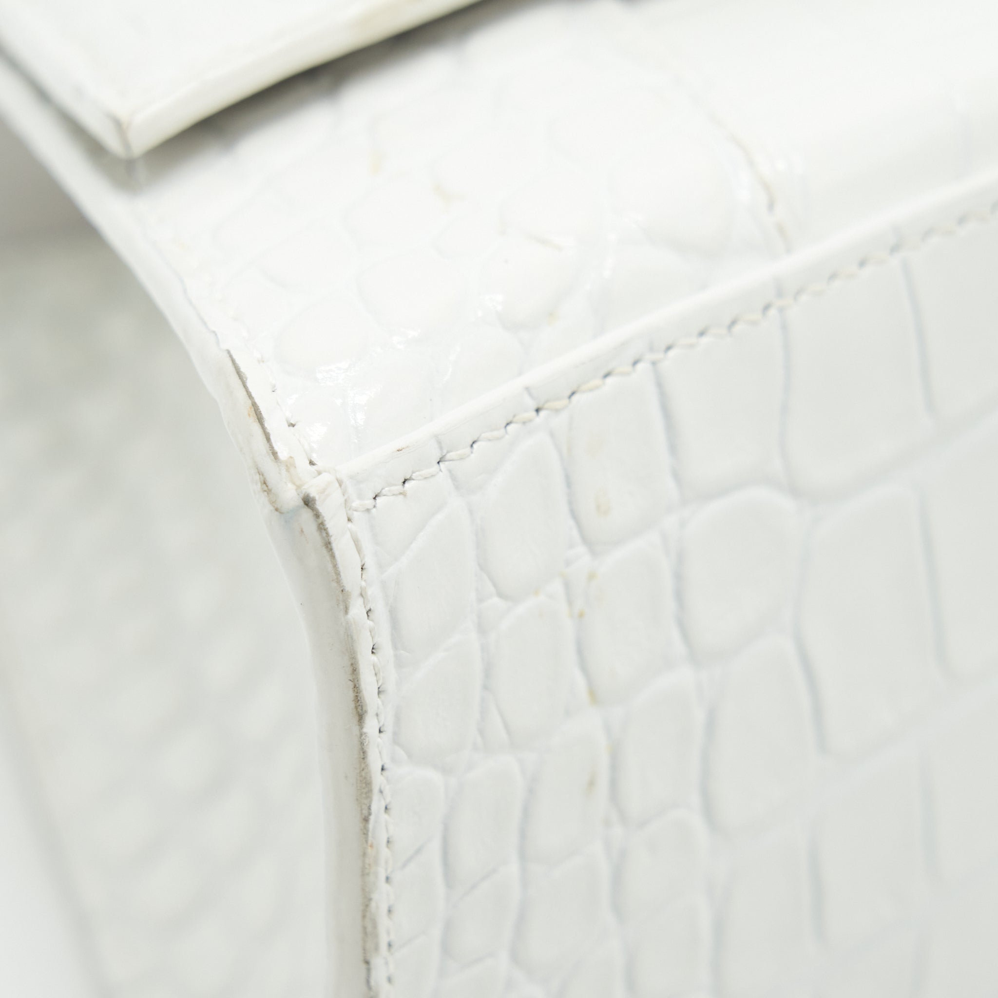BALENCIAGA HOURGLASS S CROC EMBOSSED CALFSKIN WHITE SHW