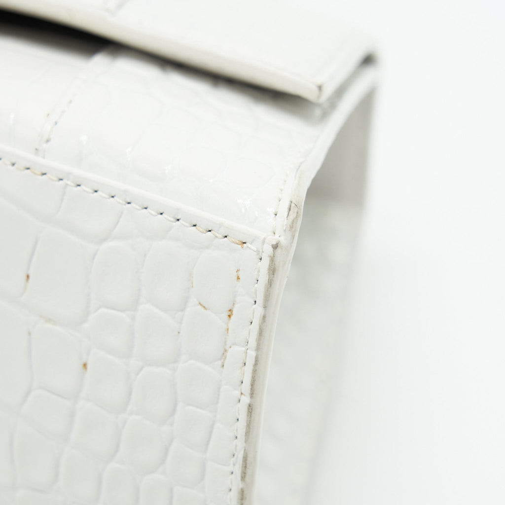 BALENCIAGA HOURGLASS S CROC EMBOSSED CALFSKIN WHITE SHW